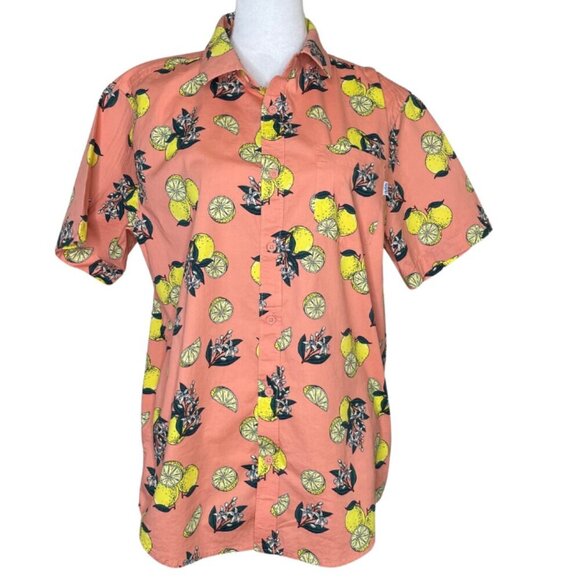 Hurley Tops - Hurley Shirt Unisex Button Down Collard Short Sleeve Lemon Floral Novelty M
